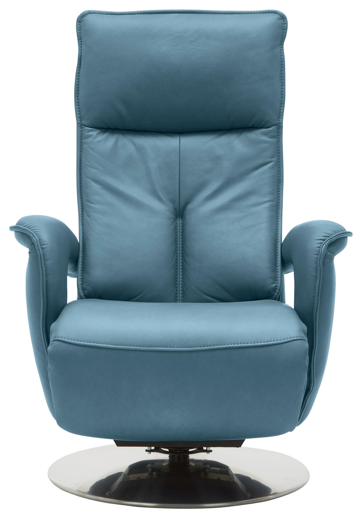 RELAXSESSEL Echtleder Relaxfunktion, Kopfteilverstellung, Aufstehhilfe    - Chromfarben/Blau, Design, Leder/Metall (77/110/87cm) - Valdera