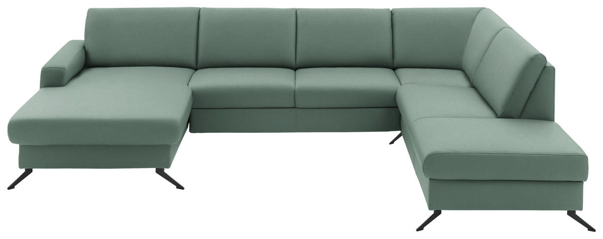 WOHNLANDSCHAFT in Echtleder Opal  - Opal/Schwarz, Design, Leder/Metall (165/339/233cm) - Beldomo Premium