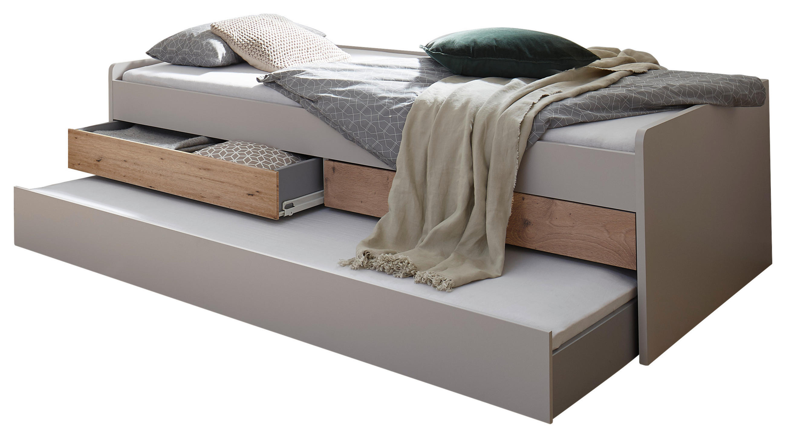 AUSZIEHBETT 90-180/200 cm  in Hellgrau, Eiche Artisan  - Hellgrau/Eiche Artisan, KONVENTIONELL, Holzwerkstoff/Kunststoff (90-180/200cm) - Venda