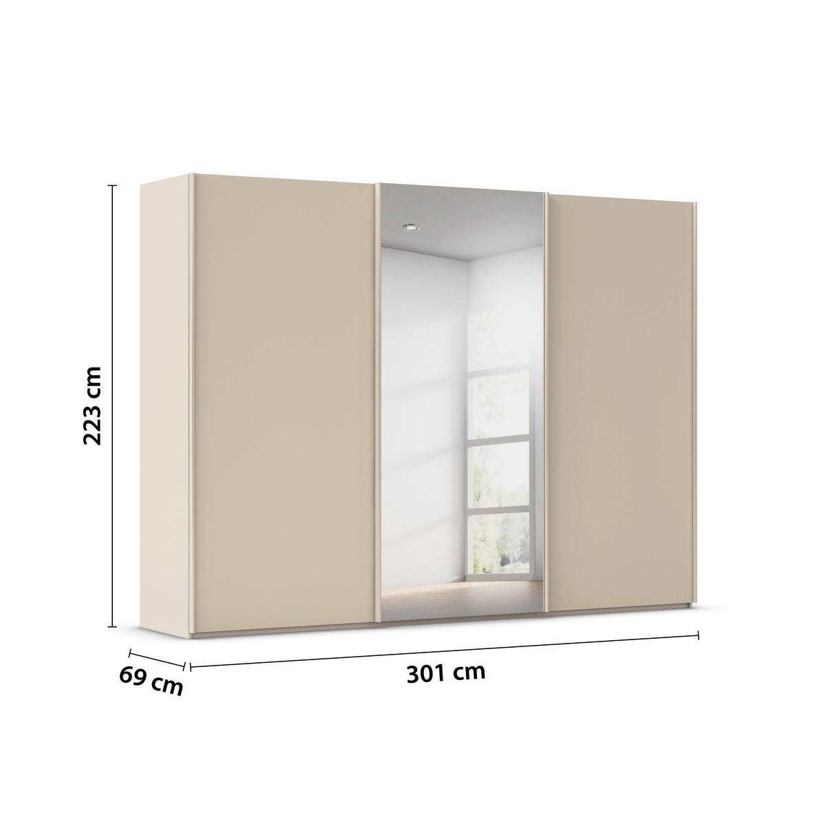 SCHWEBETÜRENSCHRANK 301/223/69 cm,  in Champagner, 3 Tür(en)  - Champagner, Basics, Glas/Holzwerkstoff (301/223/69cm) - Rauch Möbel