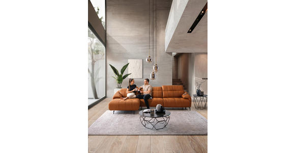 ECKSOFA in Echtleder Cognac 313/165 cm - Cognac/Schwarz, Design, Leder/Metall (313/165cm) - Emilio Belluti
