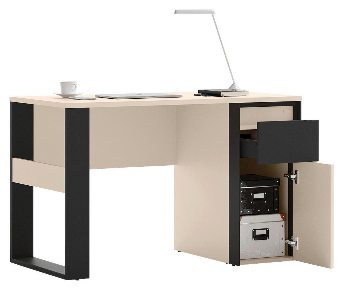 JUGENDSCHREIBTISCH 120/63/76 cm Schwarz, Beige Stauraum  - Beige/Schwarz, Design, Holzwerkstoff (120/63/76cm) - Voleo