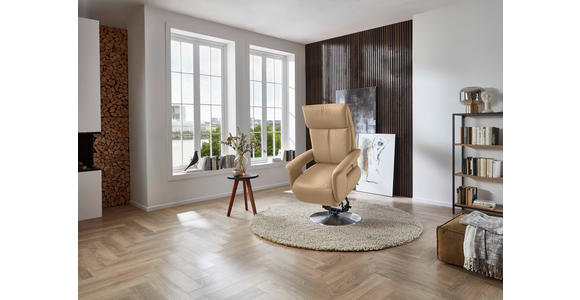 RELAXSESSEL in Leder Hellbraun - Hellbraun/Edelstahlfarben, Design, Leder/Metall (78/112/85cm) - Cantus