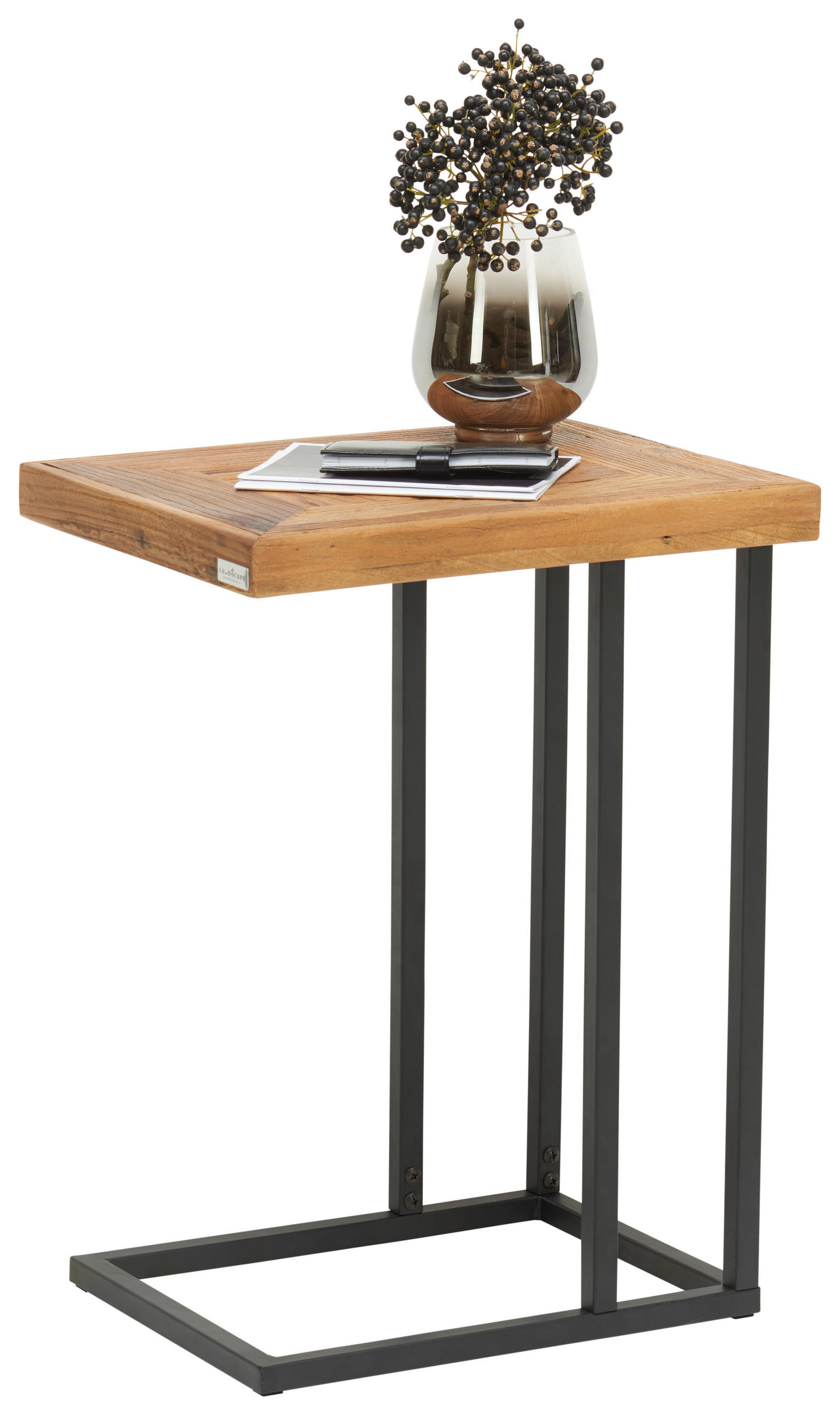 BEISTELLTISCH Recyclingholz, Ulme furniert rechteckig Naturfarben, Schwarz, Ulmefarben - Ulmefarben/Schwarz, Trend, Holz/Metall (35/45/60cm) - Landscape