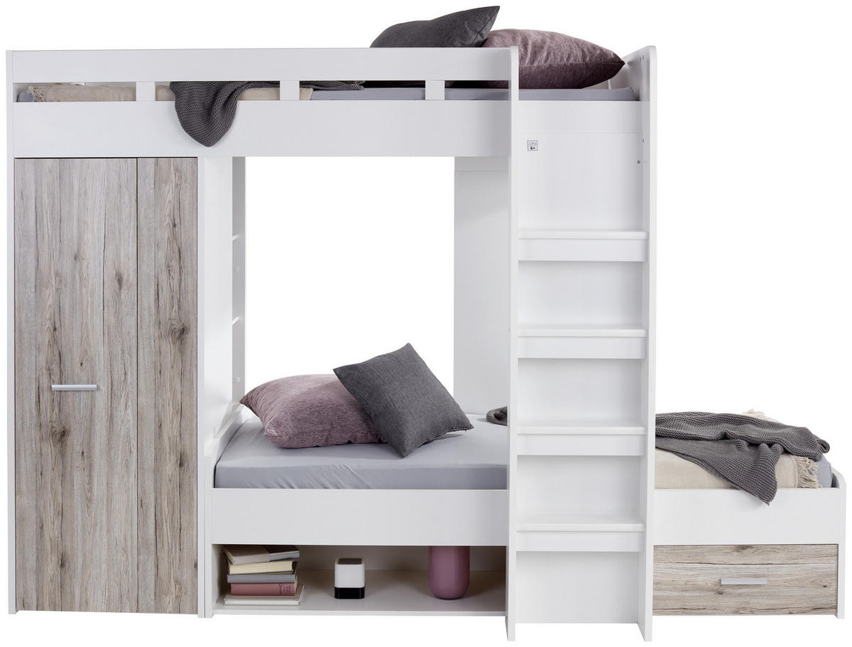 ETAGENBETT - Eichefarben/Weiß, KONVENTIONELL, Holzwerkstoff (90/200cm) - MID.YOU