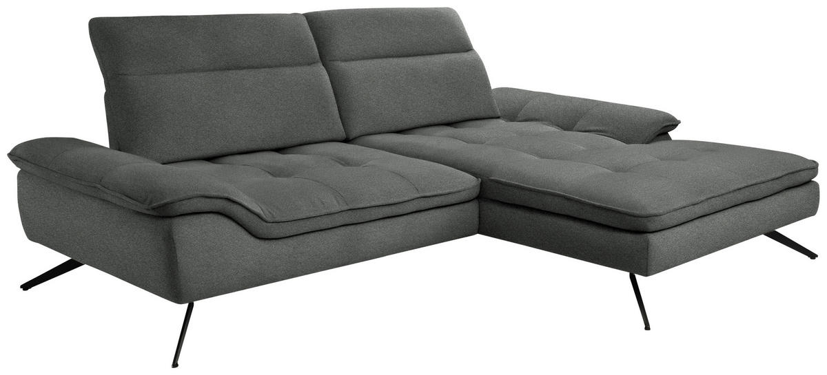 ECKSOFA in Chenille Anthrazit  - Anthrazit/Schwarz, Design, Textil/Metall (288/179-202cm) - Stylife