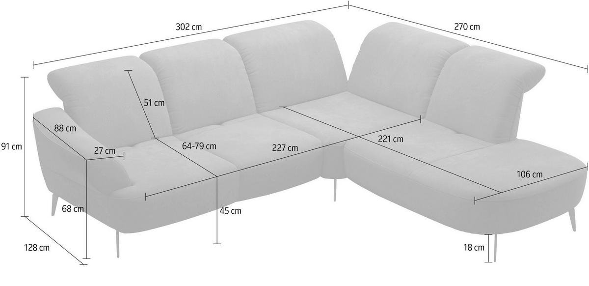 ECKSOFA in Flachgewebe Greige  - Greige/Schwarz, Modern, Textil/Metall (302/270cm) - Sit & More