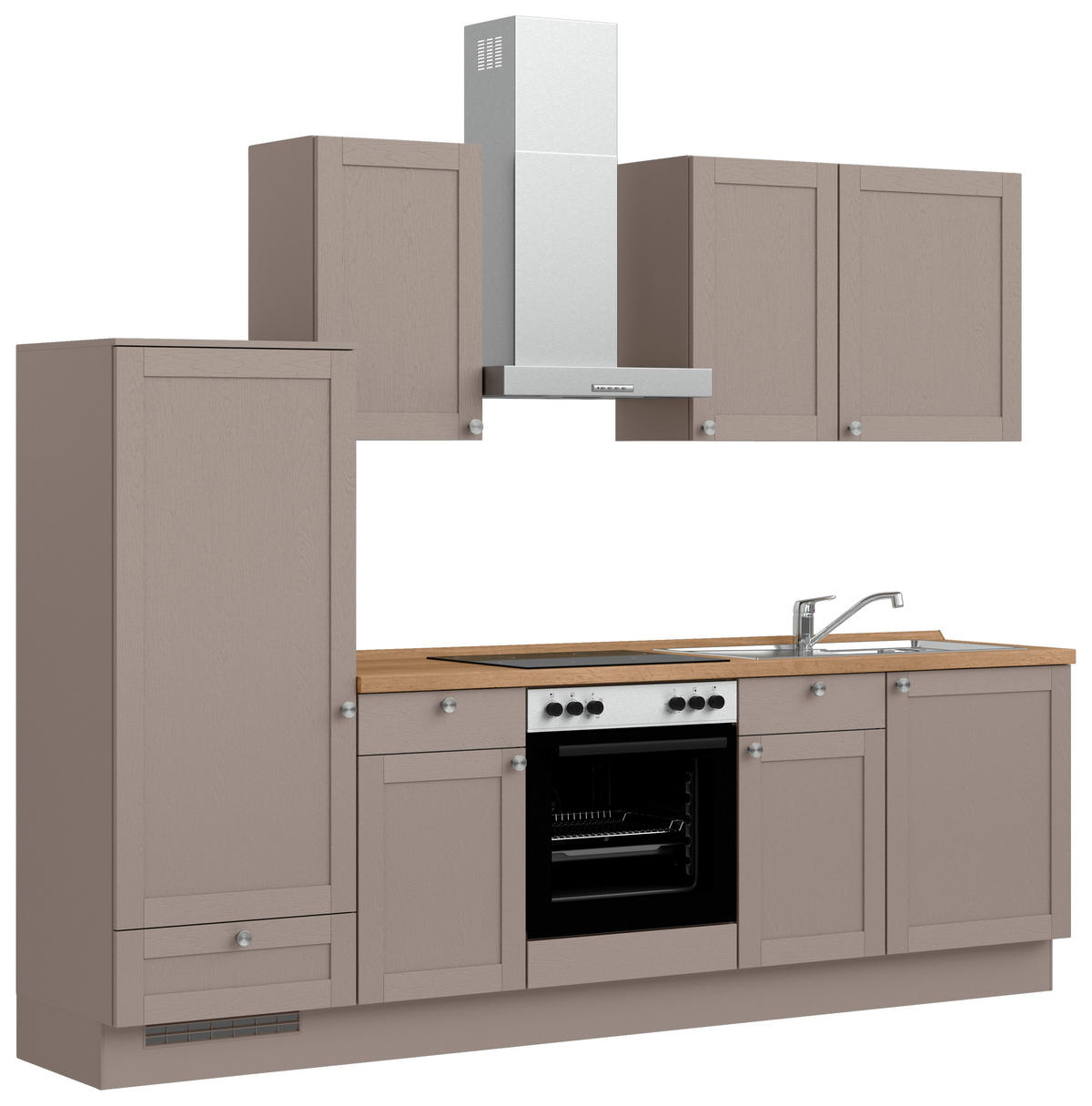 KÜCHENBLOCK Frame 270 cm  in Eichefarben, Beigebraun  - Edelstahlfarben/Eichefarben, MODERN, Holzwerkstoff/Metall (270cm) - Nobilia