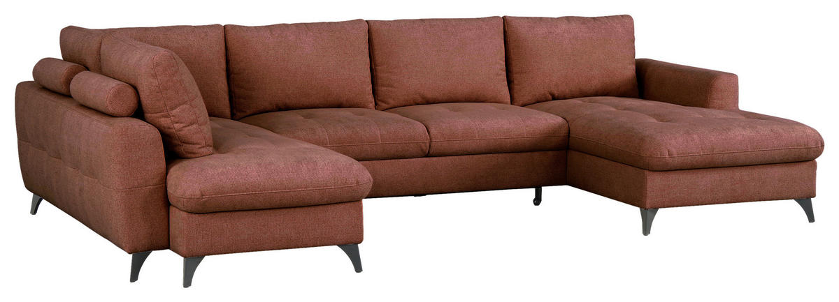 WOHNLANDSCHAFT Rot Chenille  - Rot/Schwarz, KONVENTIONELL, Textil/Metall (188/340/160cm) - Xora