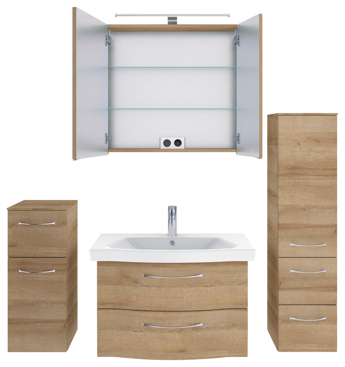 BADEZIMMER 5-teilig  in 142 cm  - Chromfarben/Eichefarben, KONVENTIONELL, Glas/Keramik (142cm) - Pelipal