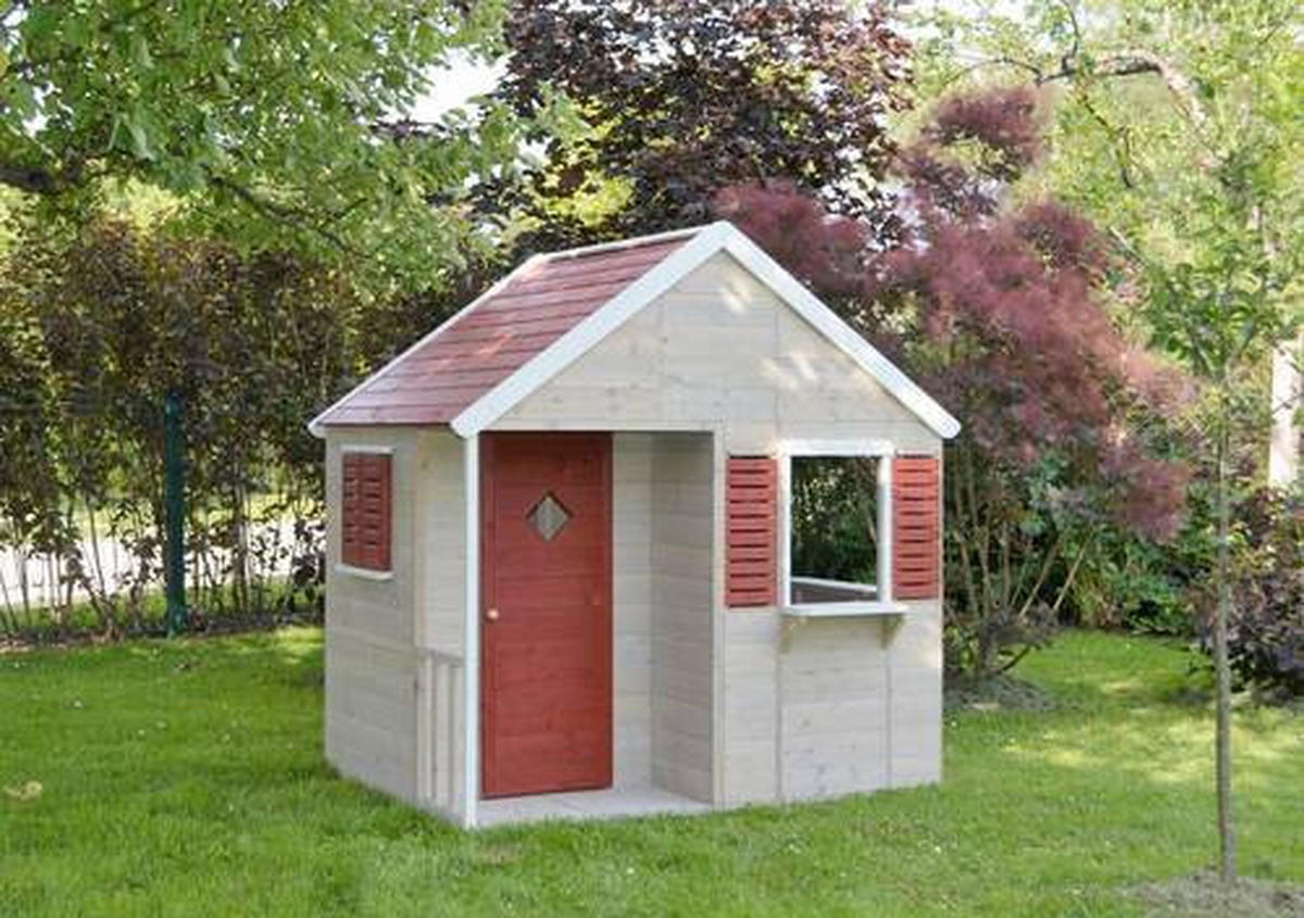SPIELHAUS 155/168/120 cm  - Rot/Naturfarben, KONVENTIONELL, Holz (155/168/120cm) - Ambia Garden