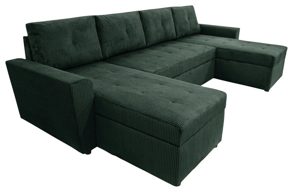 WOHNLANDSCHAFT TERMOLI in Cord Dunkelgrün  - Dunkelgrün/Schwarz, Design, Kunststoff/Textil (155/296/155cm) - MID.YOU