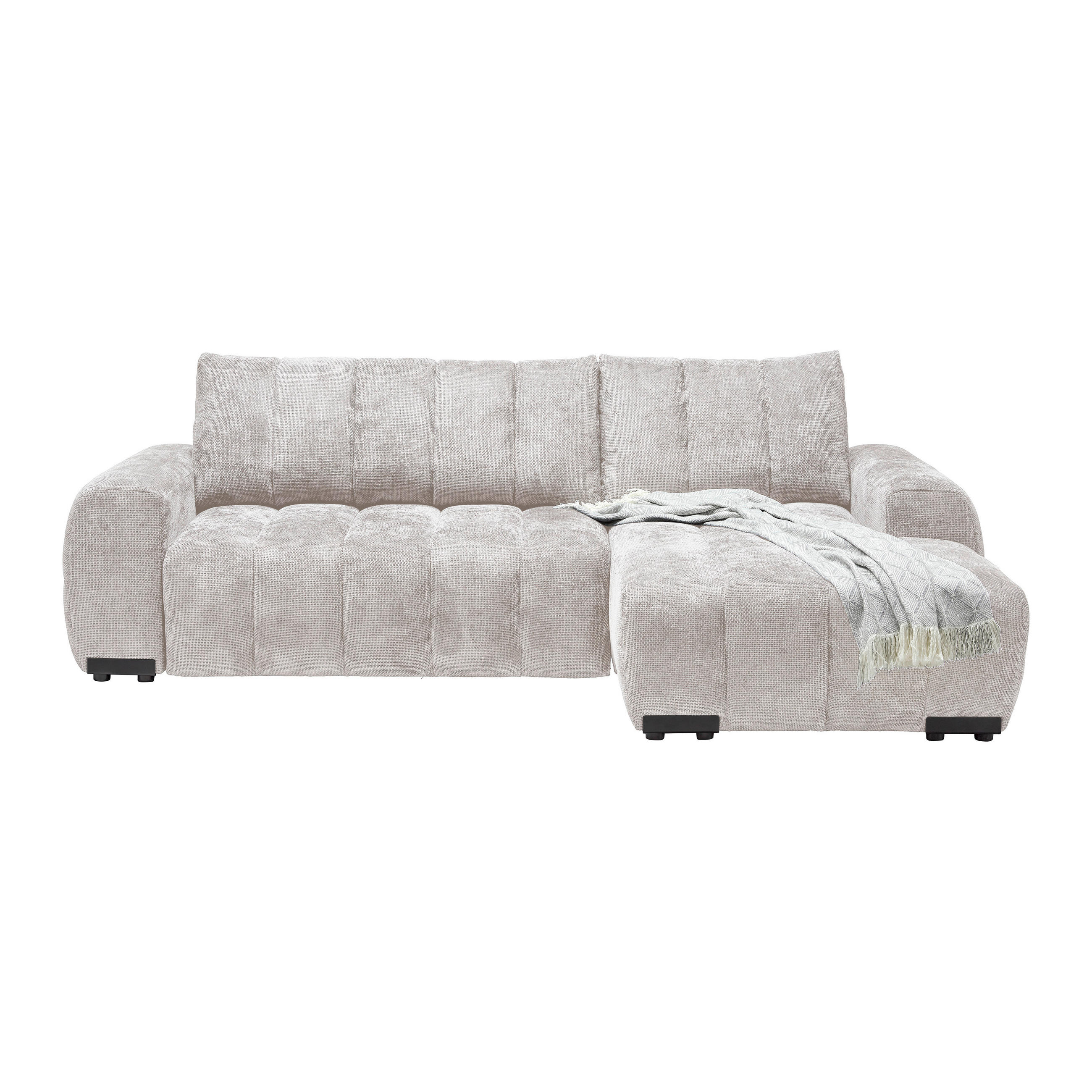 ECKSOFA Flachgewebe Creme  - Schwarz Hochglanz/Creme, Modern, Textil/Metall (273/93/166cm) - MID.YOU