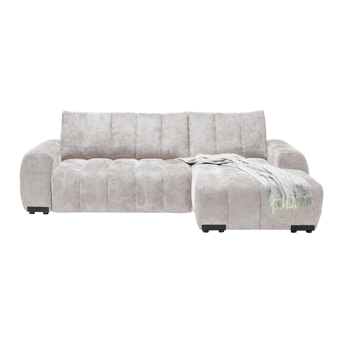 ECKSOFA Flachgewebe Creme  - Schwarz Hochglanz/Creme, Modern, Textil/Metall (273/93/166cm) - MID.YOU