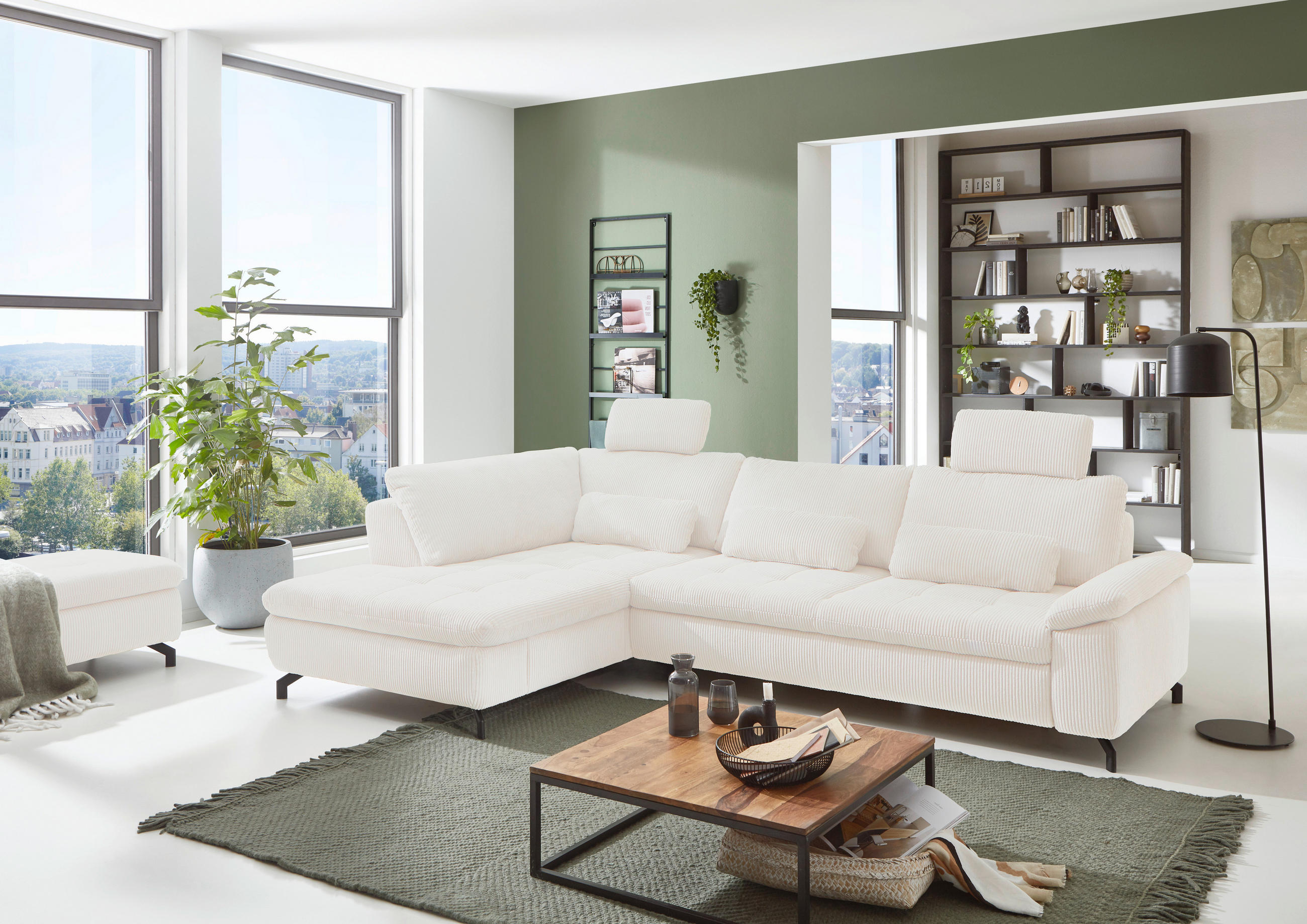 ECKSOFA in Cord, Velours Beige  - Beige/Schwarz, Design, Textil/Metall (197/291cm) - Beldomo Style