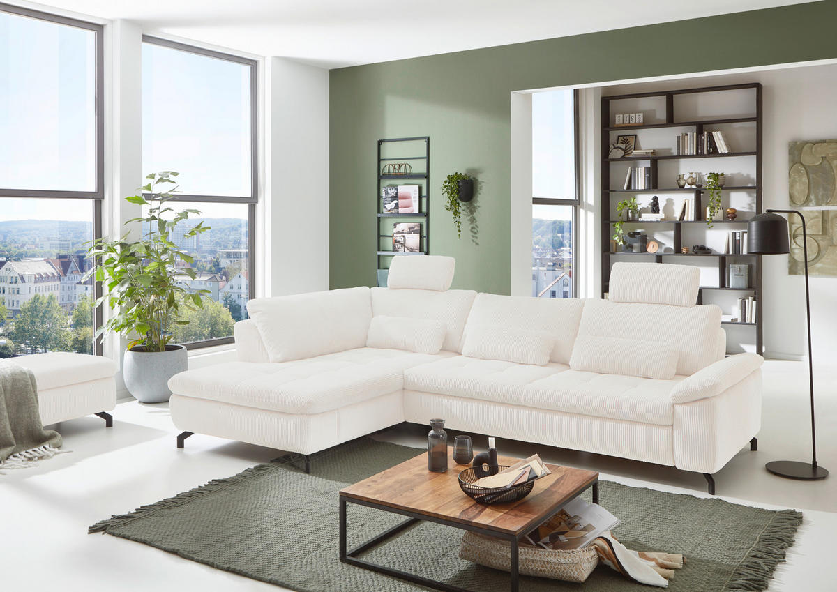 ECKSOFA in Cord, Velours Beige  - Beige/Schwarz, Design, Textil/Metall (197/291cm) - Beldomo Style