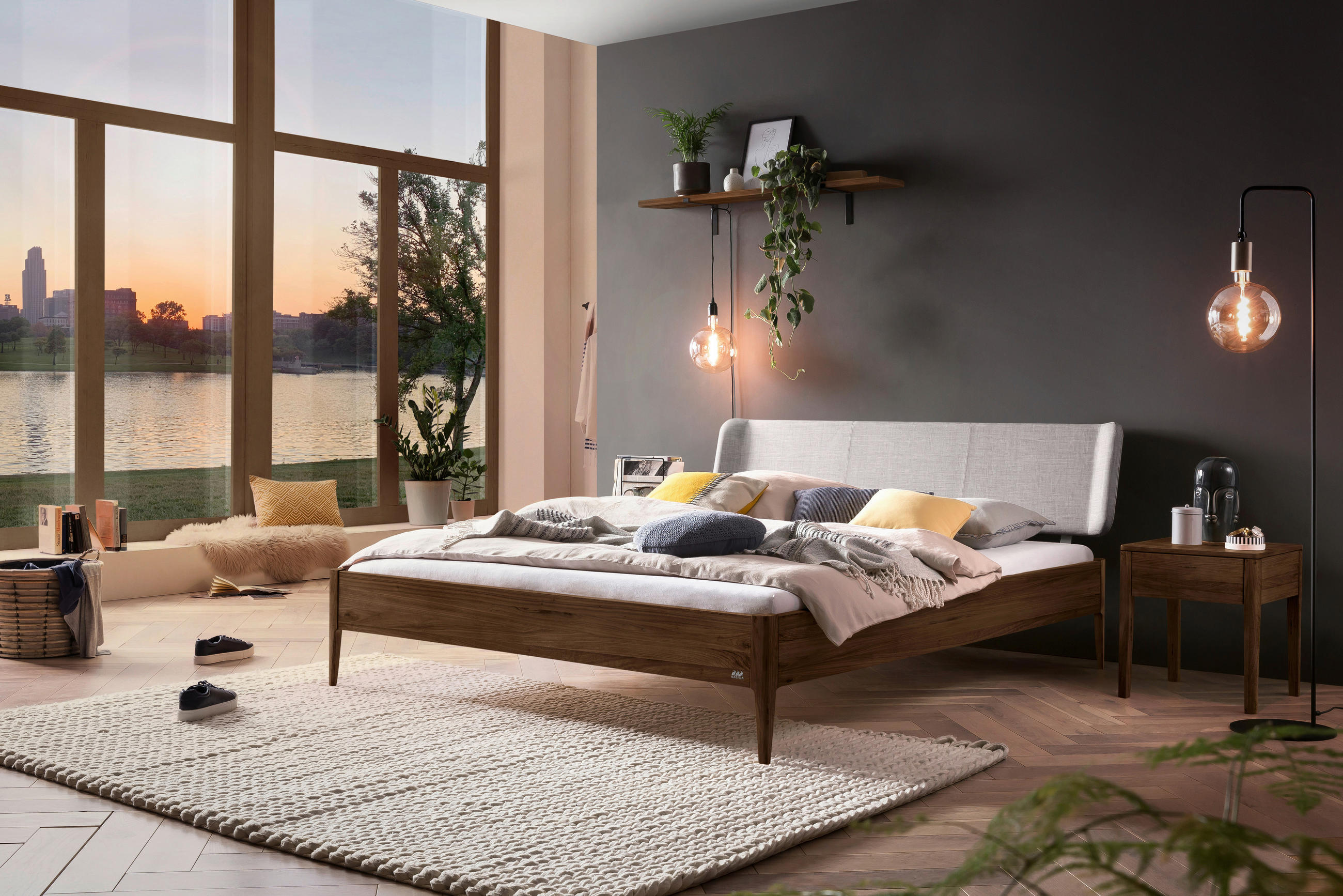 BETT 140/200 cm  in Nussbaumfarben, Hellgrau  - Nussbaumfarben/Hellgrau, Design, Holz/Textil (140/200cm) - Hasena
