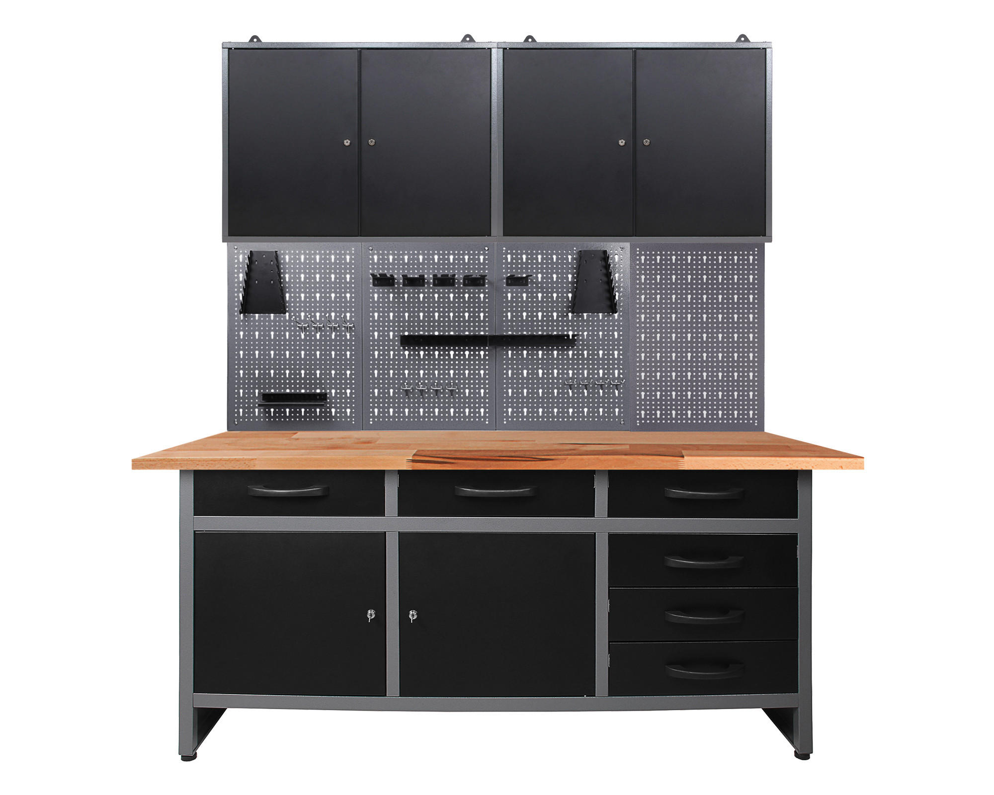 WERKBANKSET 160/205/60 cm  - Anthrazit/Grau, Basics, Holz/Metall (160/205/60cm)