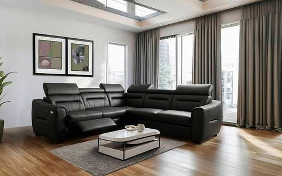 ECKSOFA Lederlook Echtleder Schwarz  - Wengefarben/Schwarz, Design, Leder/Holz (260/260cm) - Celina Home