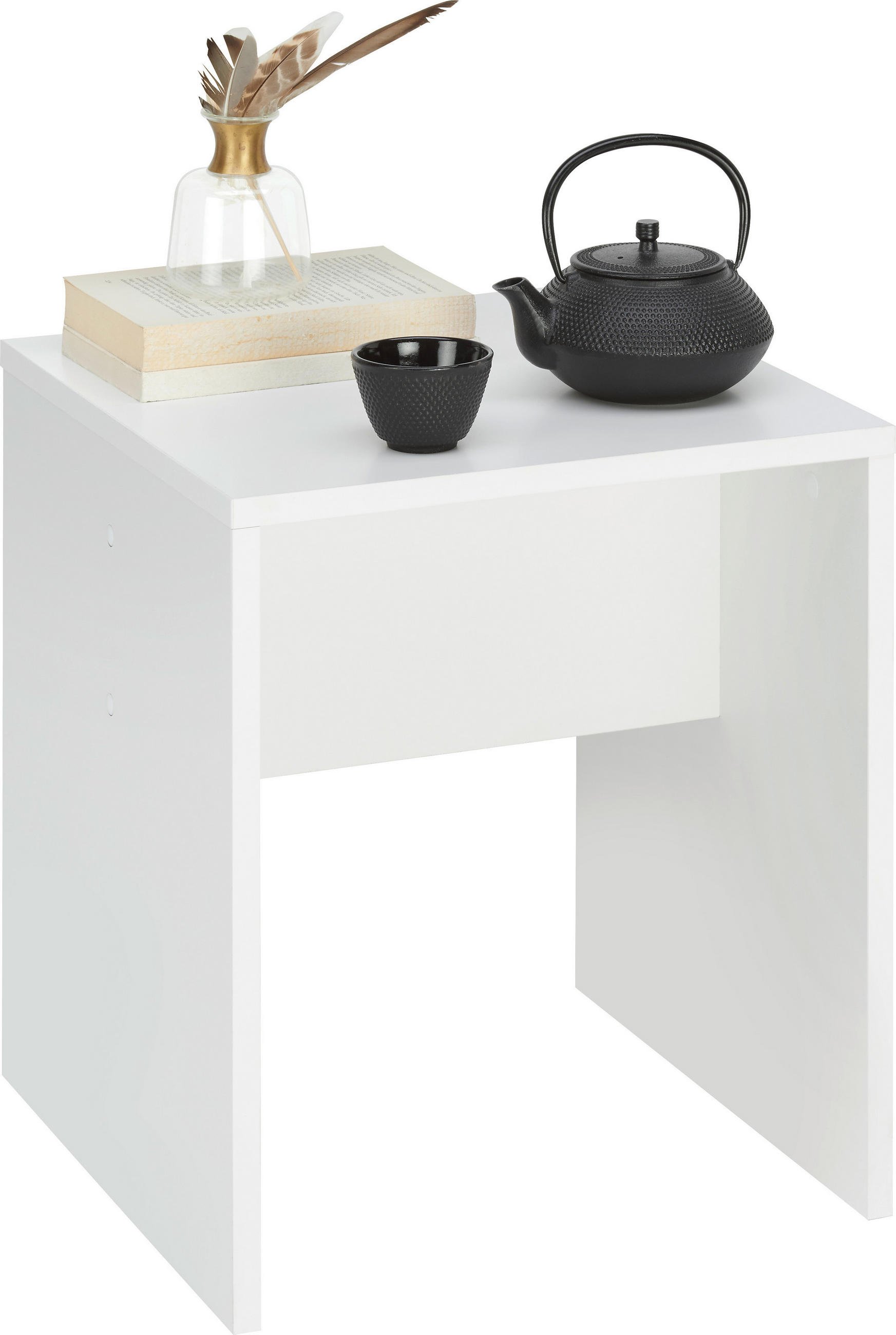 TABURET in material pe bază de lemn alb  - alb, Basics, plastic/material pe bază de lemn (40/45/40cm) - Hom`in