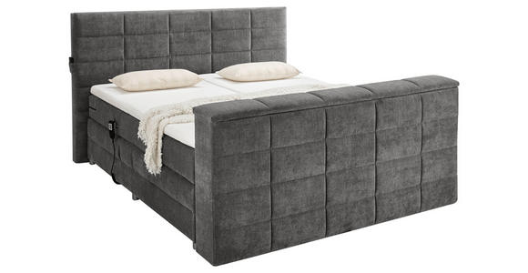 BOXSPRINGBETT 180/200 cm,  in Dunkelgrau, Matratze, Topper, motorische Verstellbarkeit, Fernbedienung, unterschiedliche Matratzenhärtegrade je Bettseite, Wendematratze mit unterschiedlichen Härtegraden, H2 + H3 = mittel + fest  - Dunkelgrau, KONVENTIONELL