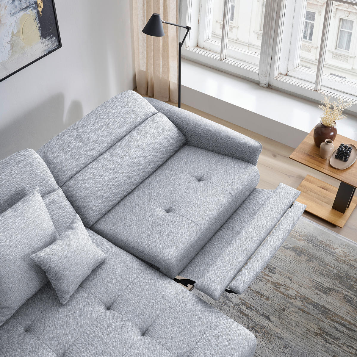 ECKSOFA MANTA in Flachgewebe Hellgrau  175/246 cm  - Hellgrau/Schwarz, Design, Textil/Metall (175/246cm) - Celina