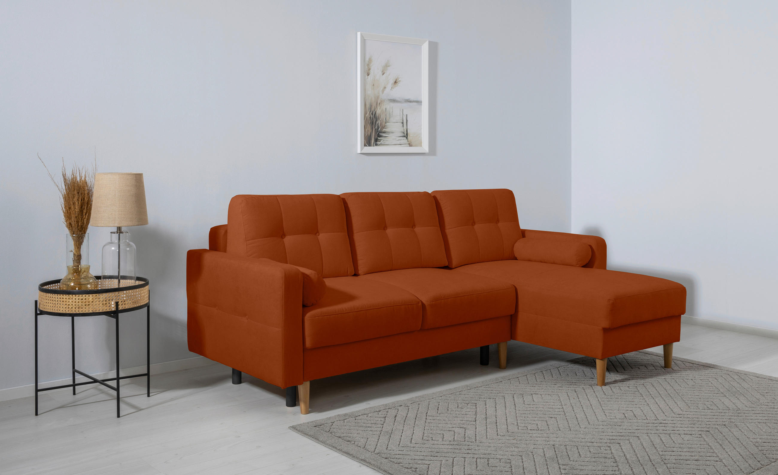 ECKSOFA Noret Terracotta  - Buchefarben/Terracotta, Design, Holz/Textil (223/157cm) - MID.YOU