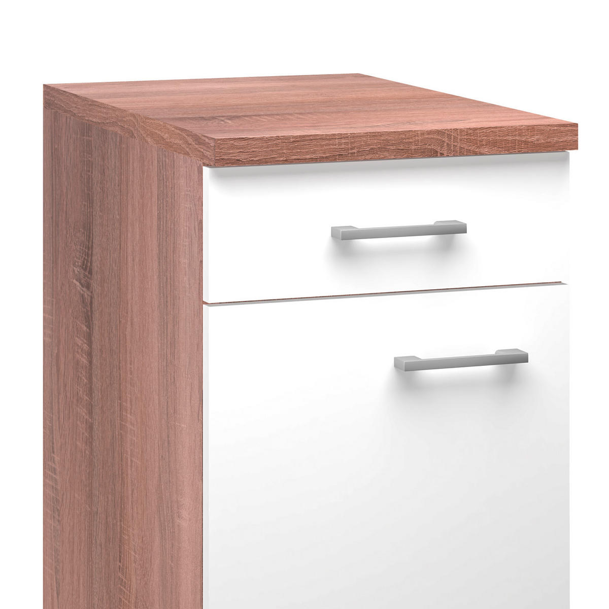 KÜCHENUNTERSCHRANK 40/85/57 cm  in Weiß, Sonoma Eiche  - Alufarben/Weiß, KONVENTIONELL, Holzwerkstoff/Kunststoff (40/85/57cm) - FlexWell
