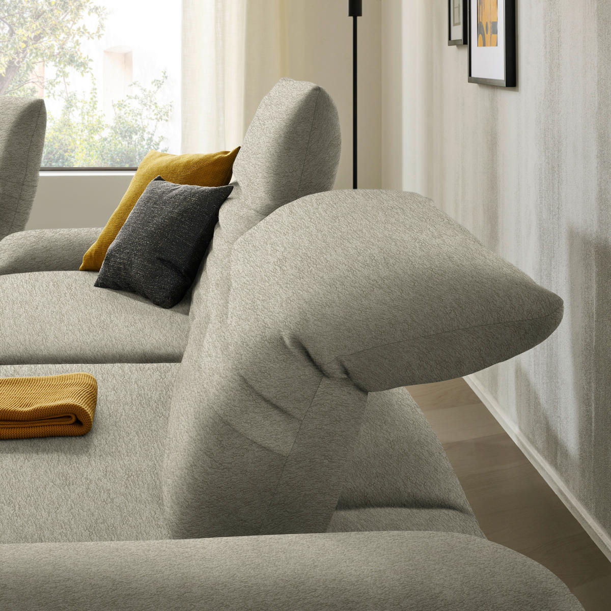 ECKSOFA  in Teddystoff Graubraun  280/170-195 cm  - Graubraun/Schwarz, Design, Textil/Metall (280/170-195cm) - Dieter Knoll