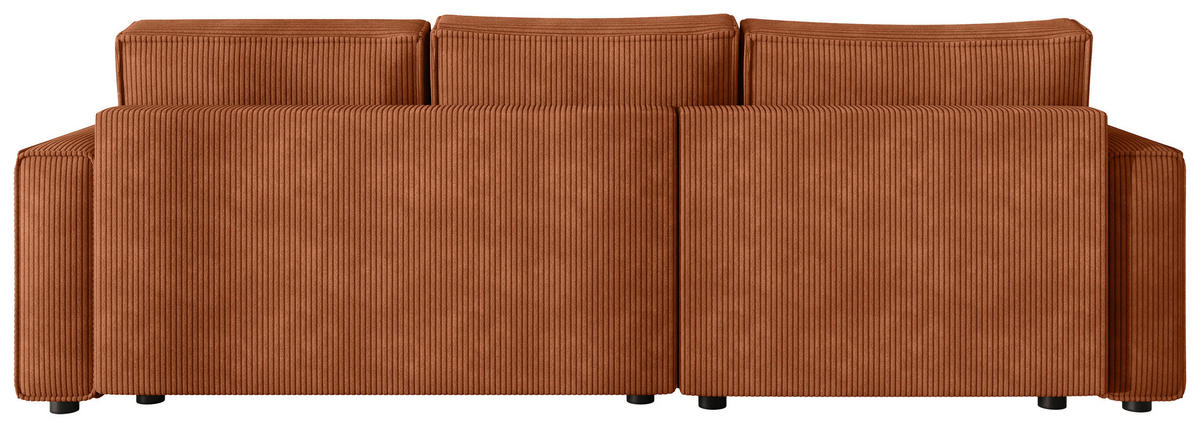 ECKSOFA Rostfarben Cord Zierkissen, Rückenkissen, Bettkasten, Schlaffunktion, Rücken echt, Liegefläche im Originalstoff  - Rostfarben/Schwarz, MODERN, Kunststoff/Textil (190/280cm) - Carryhome