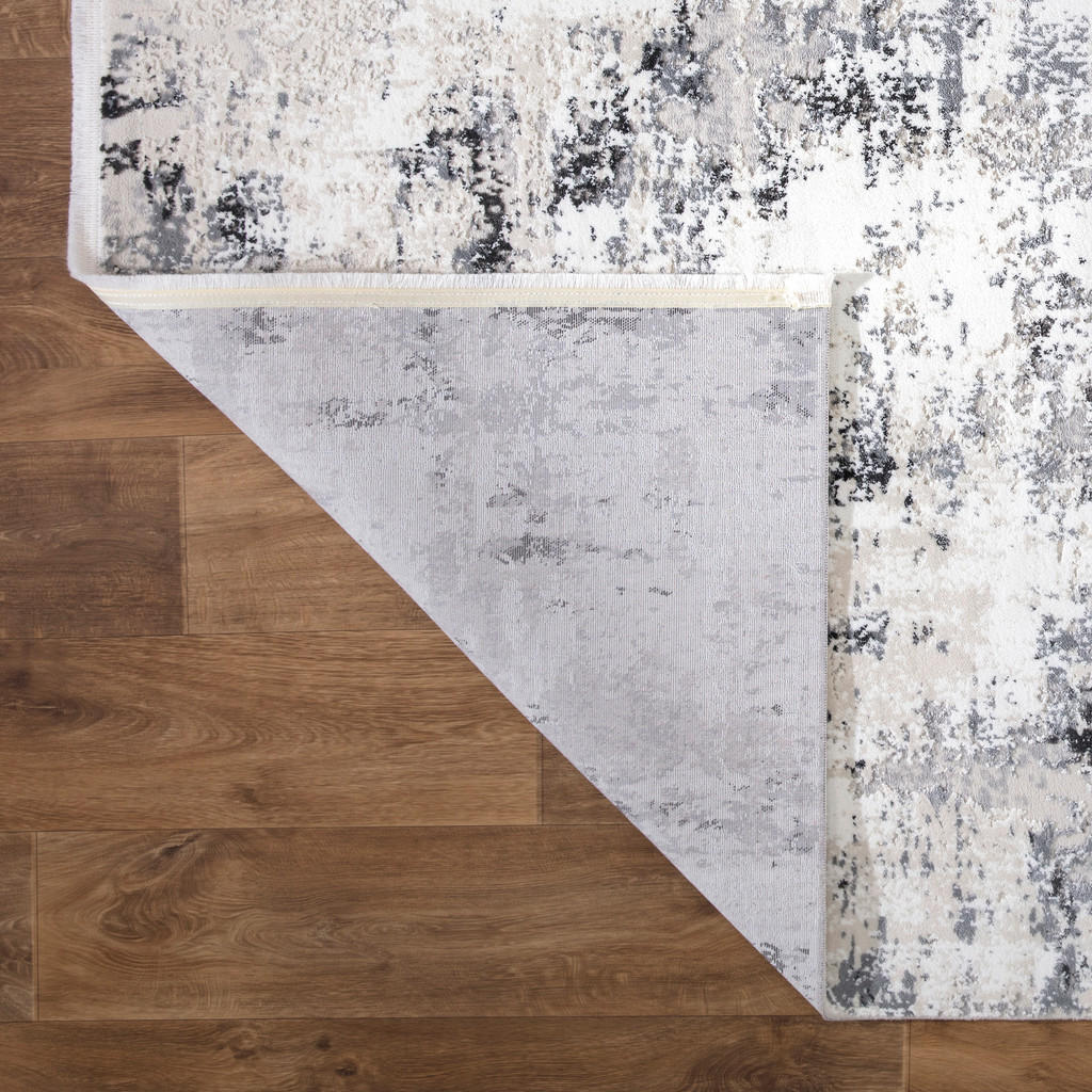 Thumbnail - Novel Läufer Lotus, Grau, Schwarz, Weiß, Beige, Textil, Abstraktes, rechteckig, 80x300 cm, Teppiche & Böden, Teppiche, T...