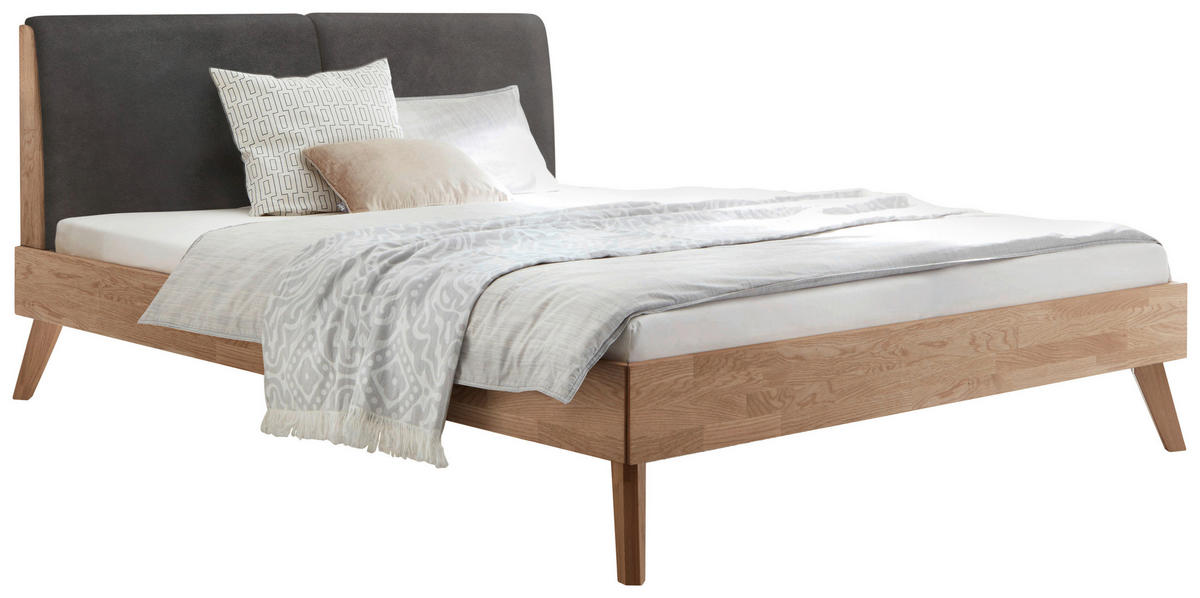 BETT 140/200 cm  in Anthrazit, Eiche Bianco  - Eiche Bianco/Anthrazit, Natur, Holz/Textil (140/200cm) - Hasena