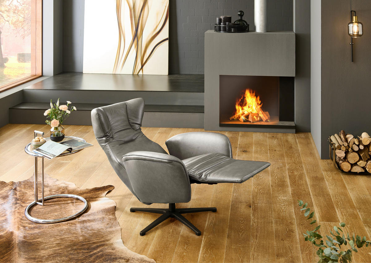 RELAXSESSEL Leder Hellgrau  - Hellgrau/Schwarz, Design, Leder/Metall (75/106/86cm) - Valdera