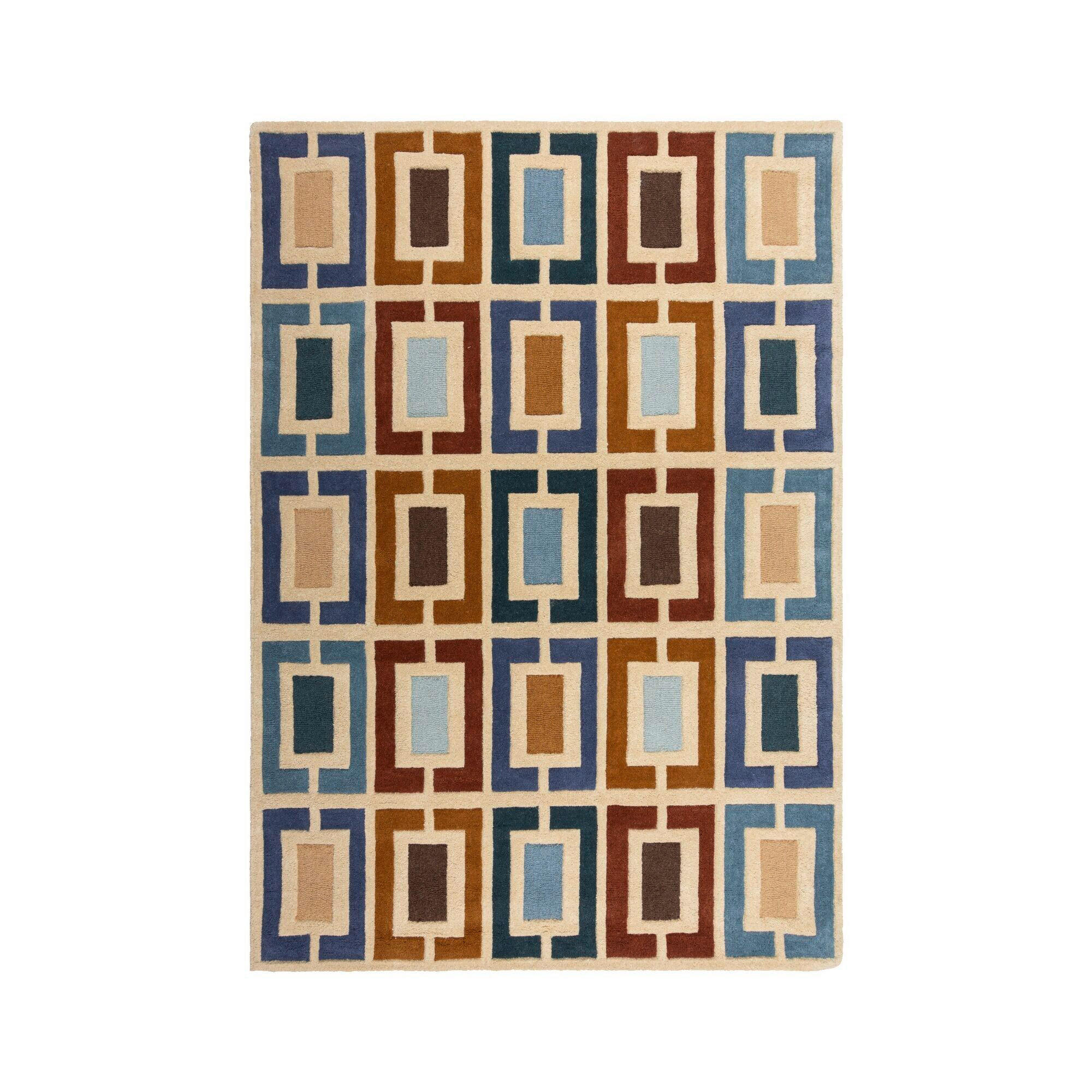 WOLLTEPPICH 160/230 cm RETRO BLOCKS Blau  - Blau, KONVENTIONELL, Textil (160/230cm)