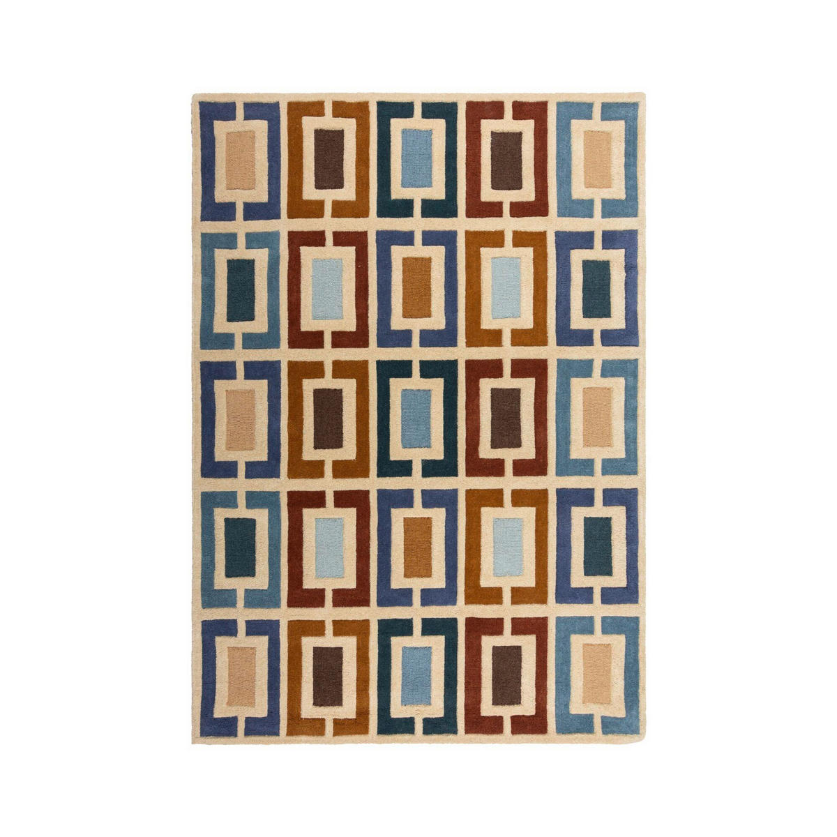 WOLLTEPPICH 160/230 cm RETRO BLOCKS Blau  - Blau, KONVENTIONELL, Textil (160/230cm)