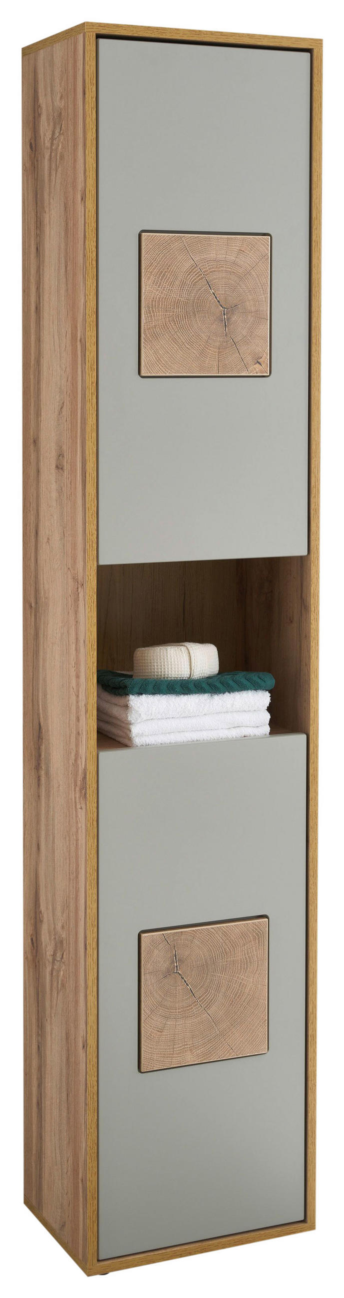Mid.you Hochschrank Hellgrau, Eiche Wotan 40x190x30 cm