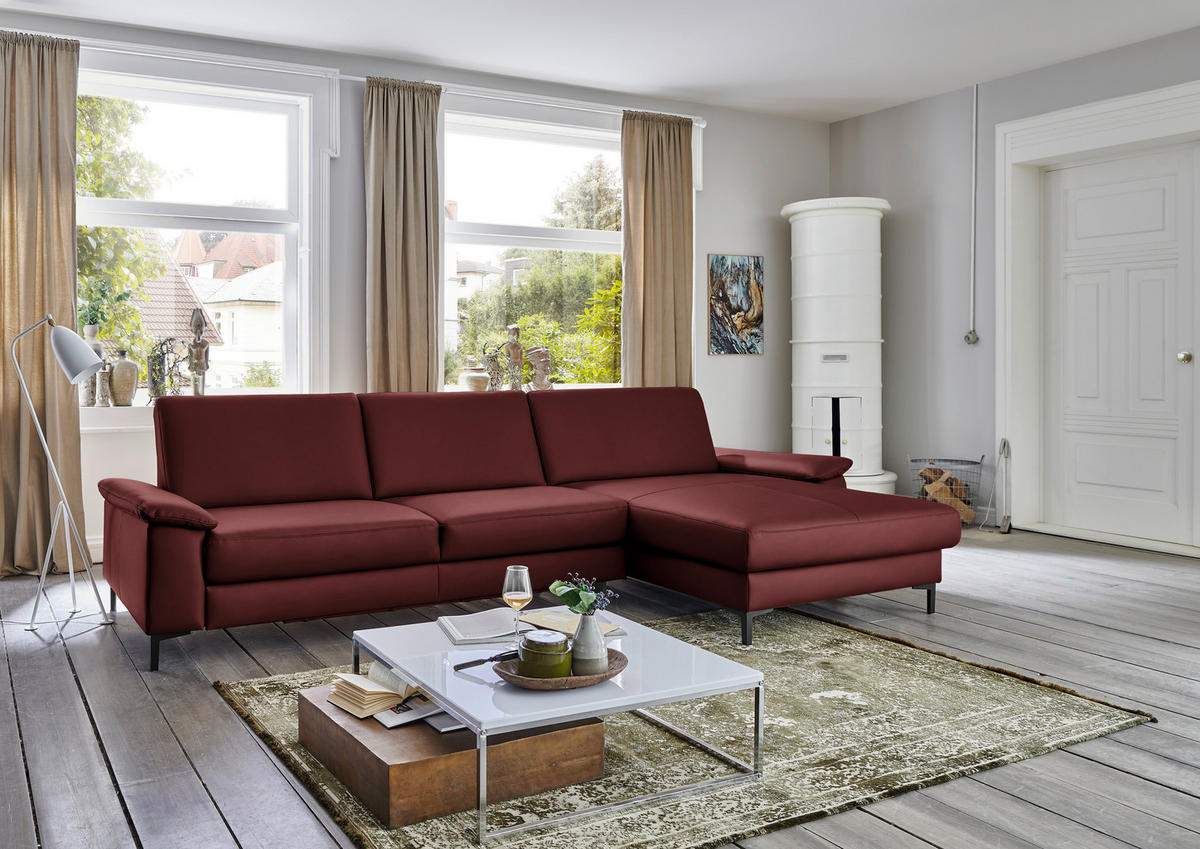 ECKSOFA in Echtleder Brombeere  - Brombeere/Schwarz, Design, Leder/Metall (334/176cm) - Dieter Knoll