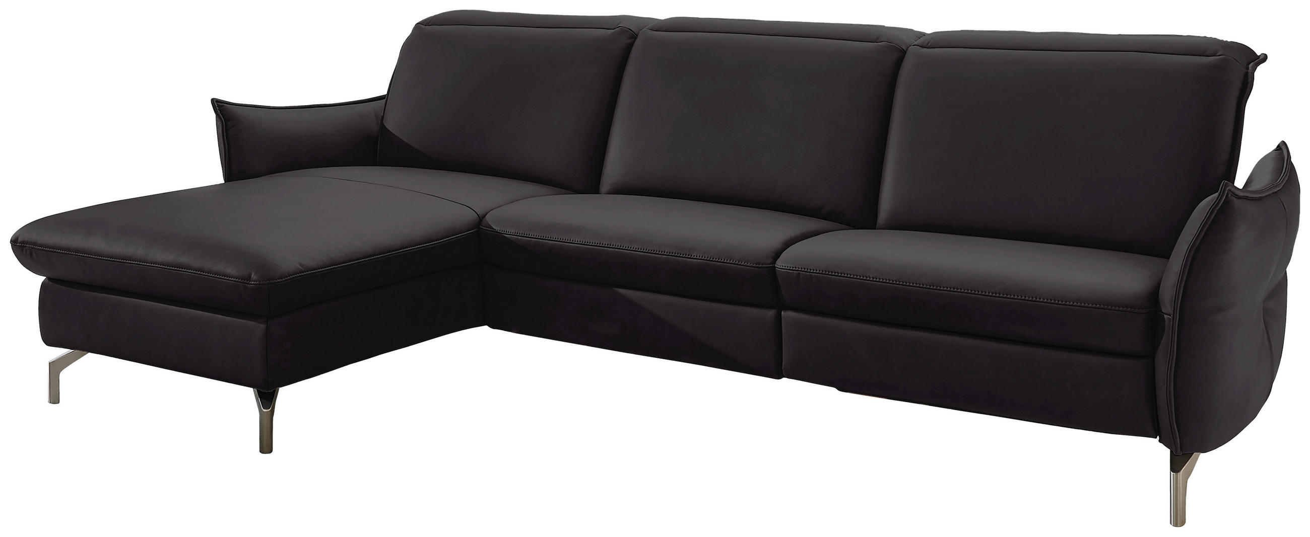 ECKSOFA Schwarz Lederlook (vegan)  - Schwarz/Nickelfarben, MODERN, Textil/Metall (179/233cm) - Livetastic