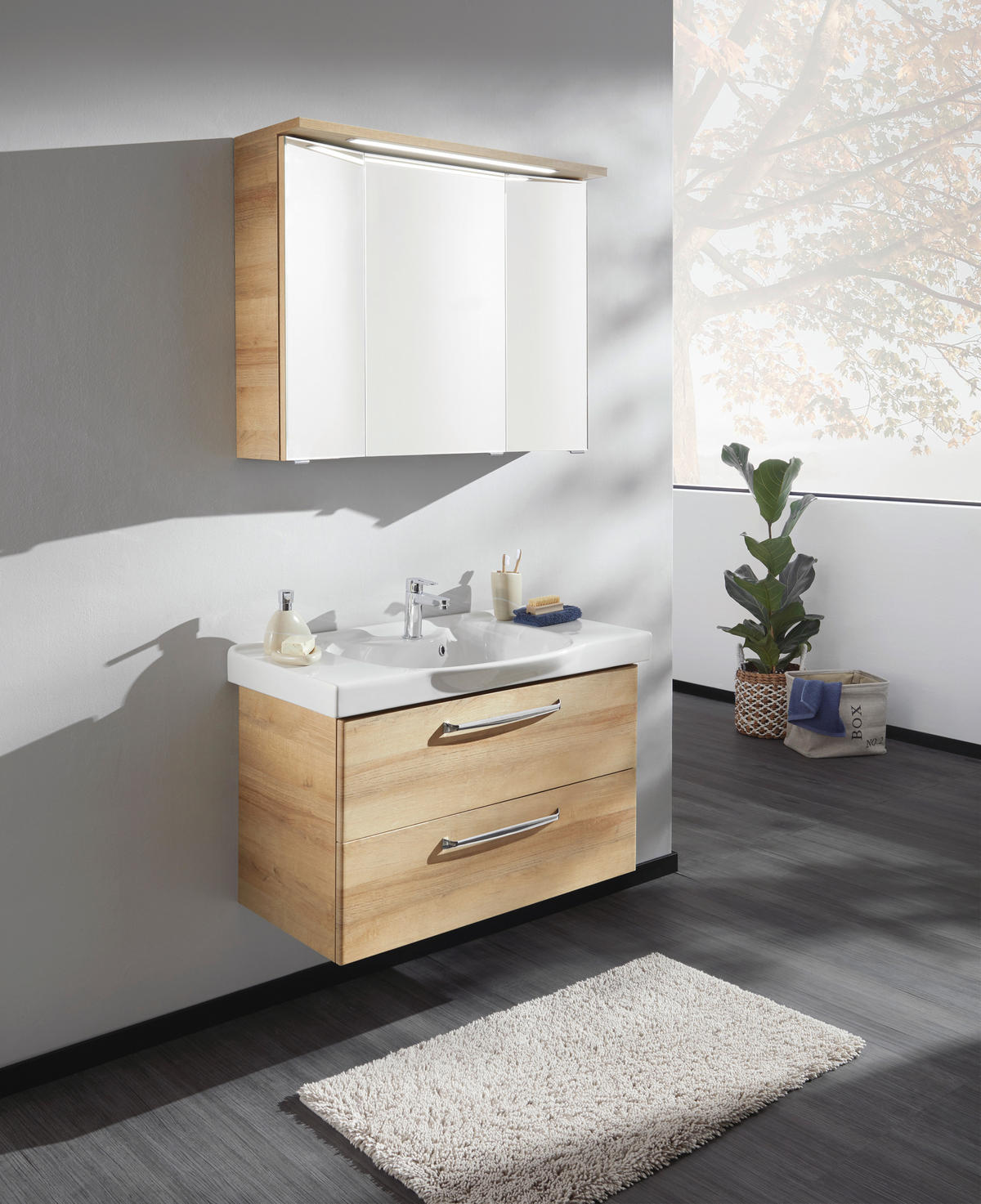 BADEZIMMER  in 92 cm  - Eichefarben/Weiß, KONVENTIONELL, Keramik/Holzwerkstoff (92cm) - Sadena