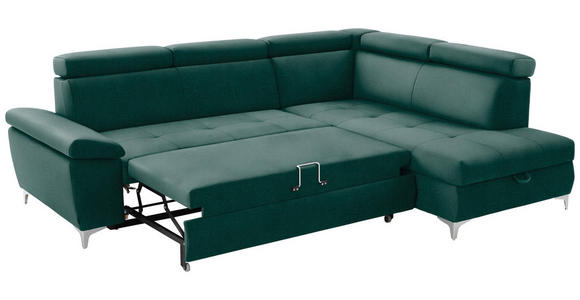 ECKSOFA in Samt Grün  - Chromfarben/Grün, KONVENTIONELL, Textil/Metall (271/206cm) - Carryhome