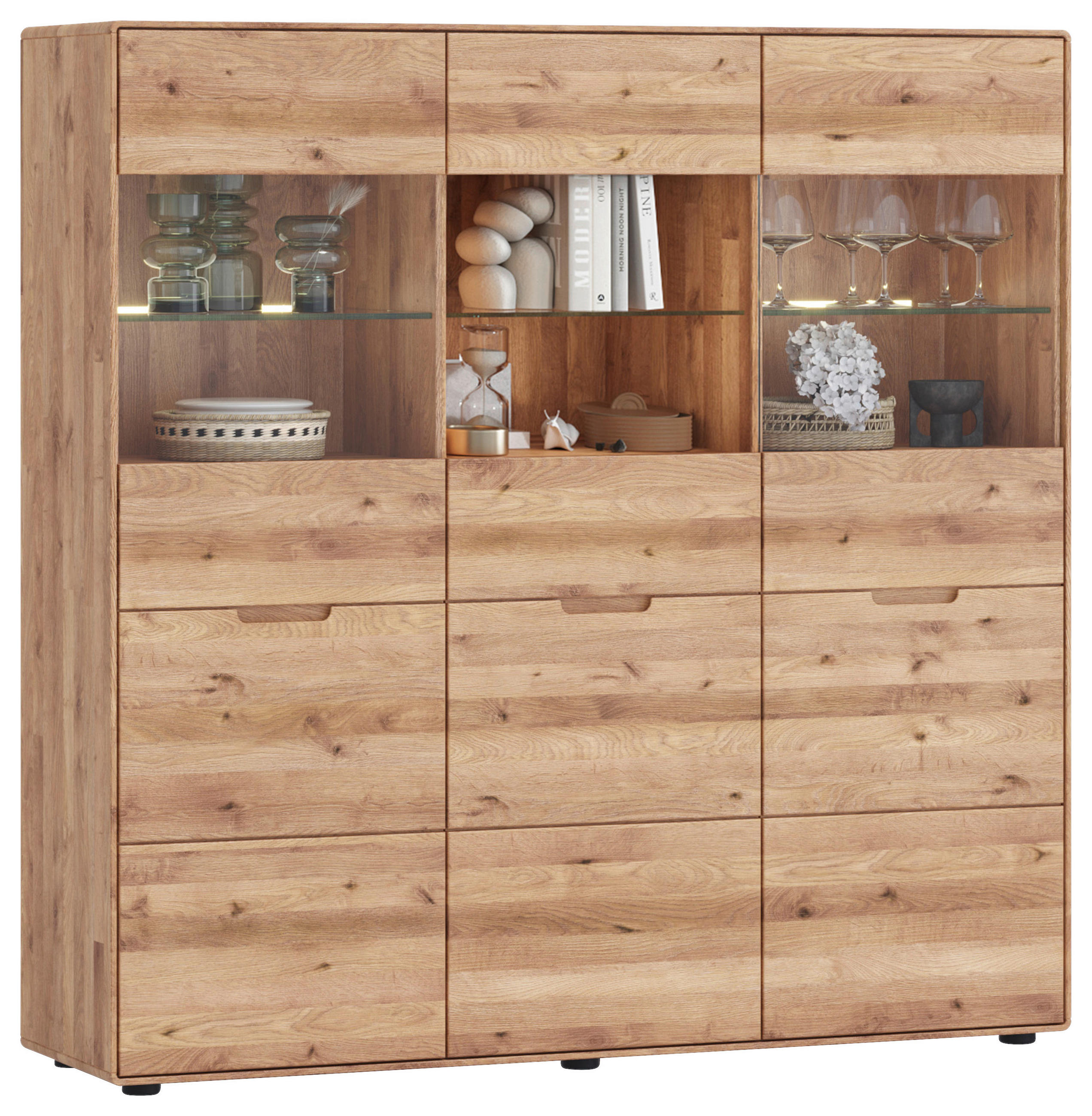 HIGHBOARD  in 149/145/40 cm  - Wildeiche, KONVENTIONELL, Glas/Holz (149/145/40cm) - Linea Natura