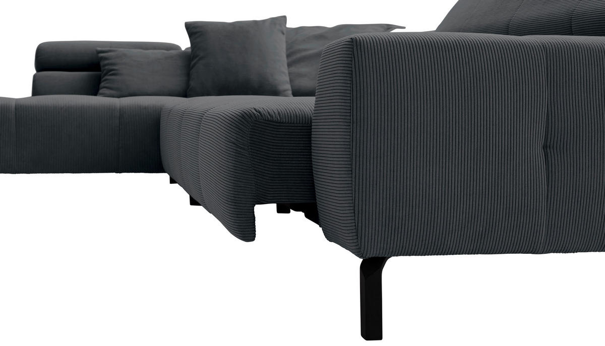 ECKSOFA in Feincord Anthrazit  - Anthrazit/Schwarz, Konventionell, Textil/Metall (219/311cm) - Hom`in