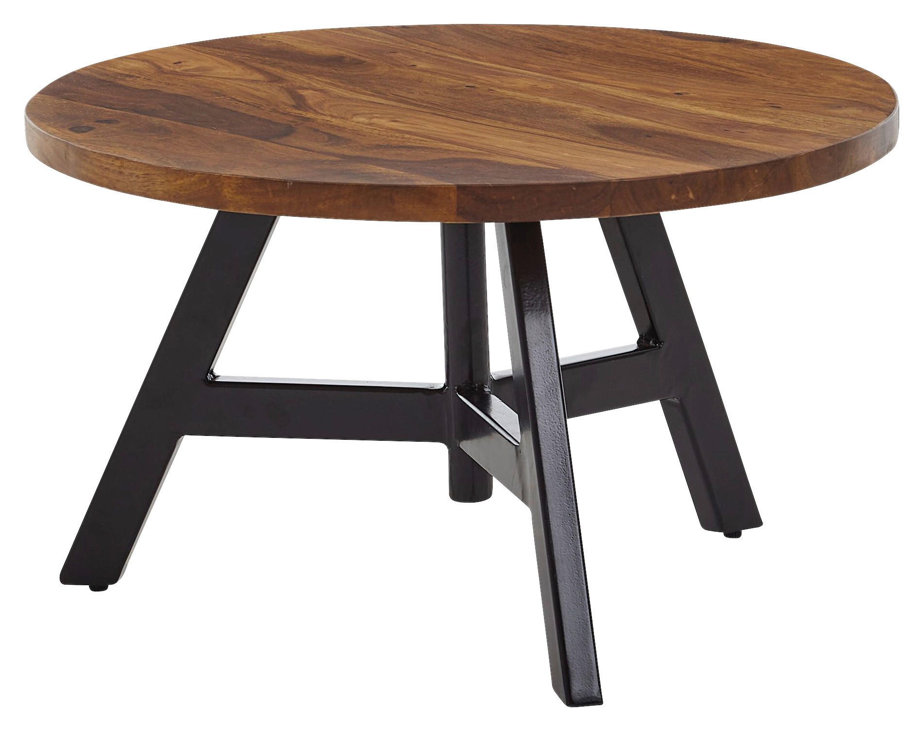 COUCHTISCH Sheesham massiv 60/60/35 cm rund Sheeshamfarben  - Sheeshamfarben/Schwarz, MODERN, Holz/Metall (60/60/35cm) - MID.YOU