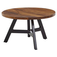 COUCHTISCH Sheesham massiv 60/60/35 cm rund Sheeshamfarben  - Sheeshamfarben/Schwarz, MODERN, Holz/Metall (60/60/35cm) - MID.YOU