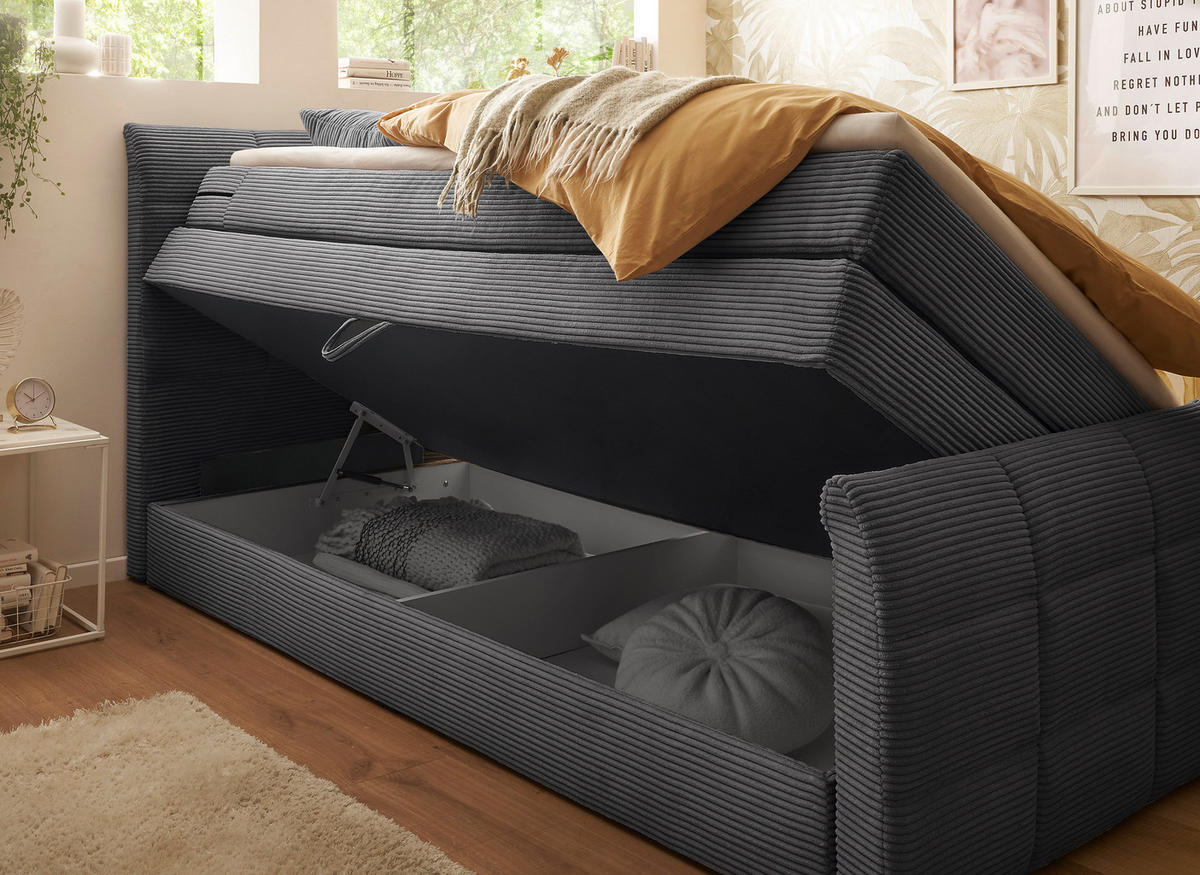 BOXSPRINGBETT 100/200 cm  in Dunkelgrau  - Dunkelgrau/Schwarz, Modern, Holzwerkstoff/Kunststoff (100/200cm) - MID.YOU
