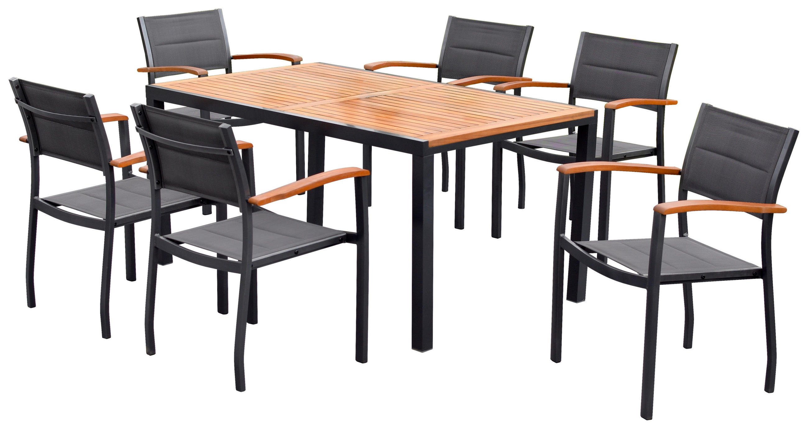 ZAHRADNÍ SADA 7dílné, dřevo, kov, textil - šedá/barvy grafitu, Moderní, kov/dřevo - Gardenson