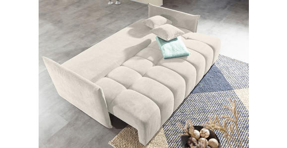 SCHLAFSOFA Plüsch Creme  inkl. Zierkissen, Rückenkissen, Bettkasten, Schlaffunktion, Rücken echt, Liegefläche im Originalstoff  - Creme/Schwarz, KONVENTIONELL, Kunststoff/Textil (200/73/105cm) - Carryhome