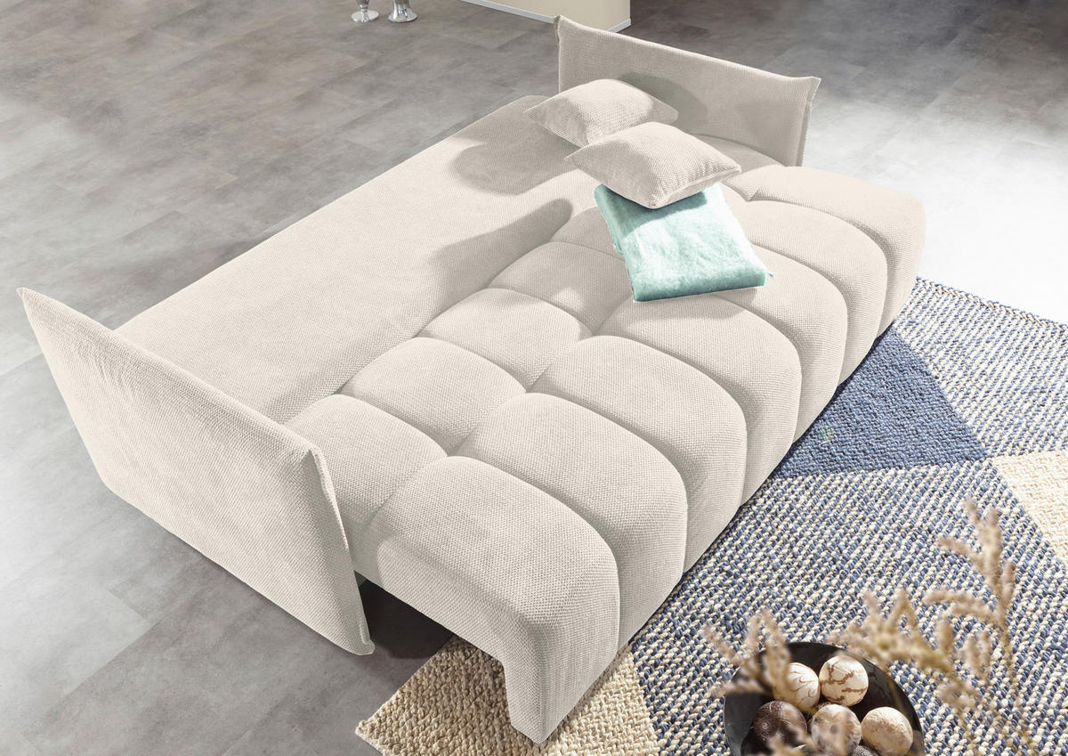 SCHLAFSOFA Plüsch Creme  inkl. Zierkissen, Rückenkissen, Bettkasten, Schlaffunktion, Rücken echt, Liegefläche im Originalstoff  - Creme/Schwarz, KONVENTIONELL, Kunststoff/Textil (200/73/105cm) - Carryhome