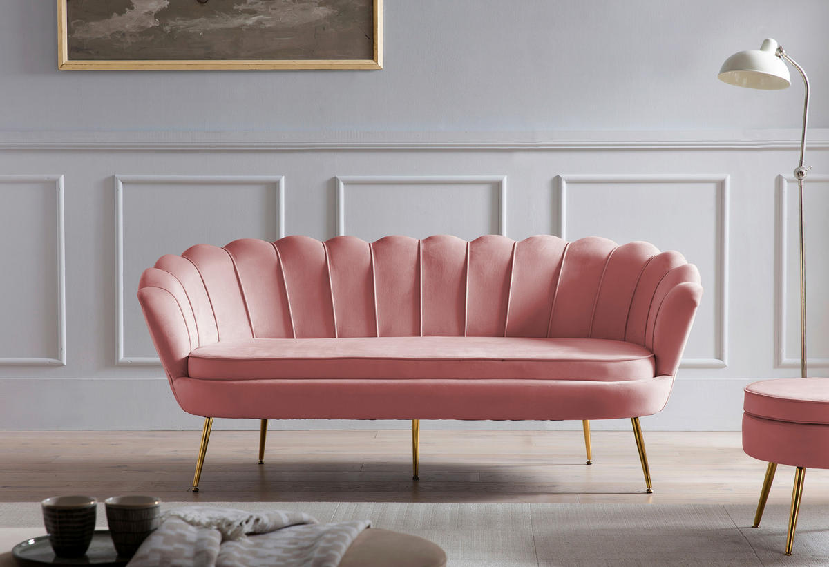 3-SITZER-SOFA in Samt Rosa  - Goldfarben/Rosa, MODERN, Textil/Metall (180/78/76cm) - Livetastic