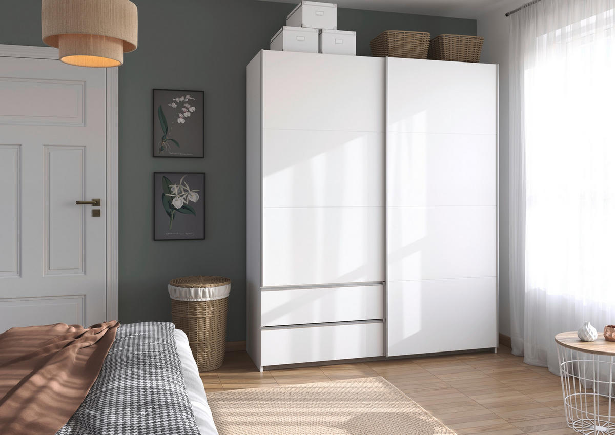 SCHWEBETÜRENSCHRANK in Weiss  - Weiss/Alufarben, Modern, Holzwerkstoff (175/210/59cm) - Rauch Möbel